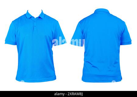 Abbigliamento bianco per design. Polo blu chiaro, abbigliamento su sfondo bianco isolato, vista frontale e posteriore, bianco isolato. Mockup. Polo stampabile S Foto Stock