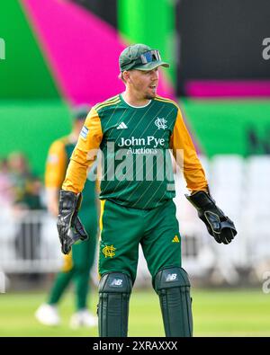 Nottingham, Regno Unito. 09 agosto 2024. Tom MOORES di Nottingham Outlaws durante la partita di un giorno della Royal London Cup Group B Nottinghamshire vs Gloucestershire a Trent Bridge, Nottingham, Regno Unito, 9 agosto 2024 (foto di Mark Dunn/News Images) a Nottingham, Regno Unito, il 9/8/2024. (Foto di Mark Dunn/News Images/Sipa USA) credito: SIPA USA/Alamy Live News Foto Stock