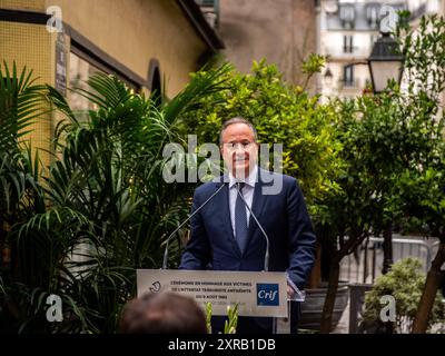 FRANCE-PARIS-POLITICS-TERRORISM-JEWISH-US Douglas Craig Emhoff, secondo gentiluomo degli Stati Uniti, sposato con Kamala Harris, il 49° vicepresidente degli Stati Uniti, alla cerimonia commemorativa dell'attentato del 9 agosto 1982 in rue des Rosiers, nel cuore del quartiere ebraico di Parigi, che ha ucciso 6 persone e ne ha ferite 22. A Parigi, 9 agosto 2024. PARIGI ILE-DE-FRANCE FRANCIA COPYRIGHT: XANDREAXSAVORANIXNERIX FRANCE-PARIS-POLITICS-TERRORISM- ASAVORANINERI-18 Foto Stock