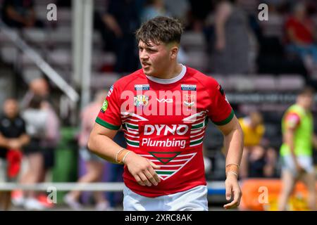 Neath, Galles. 3 agosto 2024. Isaac Holdsworth, Galles, durante la partita del campionato Under 16 Four Nations tra Galles e Inghilterra Community Lions al Lextan Gnoll di Neath, Galles, Regno Unito, il 3 agosto 2024. Crediti: Duncan Thomas/Majestic Media. Foto Stock