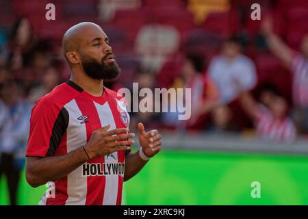 Londra, Regno Unito. 09 agosto 2024. Londra, Inghilterra, 09 agosto 2024: Bryan Mbeumo (19 Brentford) prima dell'amichevole tra Brentford e VfL Wolfsburg al Gtech Community Stadium di Londra, Inghilterra. (Pedro Porru/SPP) credito: SPP Sport Press Photo. /Alamy Live News Foto Stock