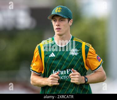 Nottingham, Regno Unito. 09 agosto 2024. Calvin HARRISON di Nottingham Outlaws durante la partita di un giorno della Royal London Cup Group B Nottinghamshire vs Gloucestershire a Trent Bridge, Nottingham, Regno Unito, 9 agosto 2024 (foto di Mark Dunn/News Images) a Nottingham, Regno Unito, il 9/8/2024. (Foto di Mark Dunn/News Images/Sipa USA) credito: SIPA USA/Alamy Live News Foto Stock