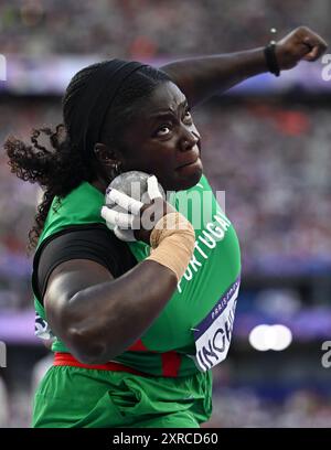 Parigi, Francia. 9 agosto 2024. Jessica Inchude del Portogallo gareggia durante il tiro femminile piazzato finale di atletica leggera ai Giochi Olimpici di Parigi 2024 a Parigi, Francia, 9 agosto 2024. Crediti: Canzone Yanhua/Xinhua/Alamy Live News Foto Stock