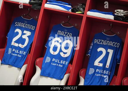 Monza, Italia. 09 agosto 2024. Locker Room di Monza prima della partita di Coppa Italia tra Monza e Sudtirol all'U-Power Stadium venerdì 9 agosto 2024. Sport - calcio (foto AC Monza/LaPresse di Studio Buzzi) credito: LaPresse/Alamy Live News Foto Stock