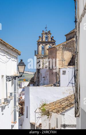 Arcos de la Frontera, Provincia di Siviglia, Andalusia, Spagna. Campanile della Chiesa di Sant'Agostino ad Arcos de la Frontera. Foto Stock