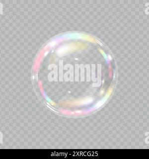Spettro dei colori delle bolle di sapone su sfondo trasparente. Effetto realistico con bolle d'aria, riflessi grafici 3D ed effetto di trasparenza. Illustrazione vettoriale Illustrazione Vettoriale