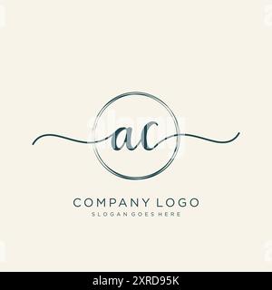 Design iniziale del logo di scrittura a mano AC Illustrazione Vettoriale