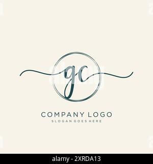 Design iniziale del logo di scrittura a mano GC Illustrazione Vettoriale