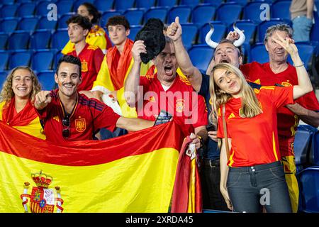 Parigi, Francia. 9 agosto 2024. Olimpiadi, ultima partita di calcio maschile tra le squadre nazionali spagnola e francese allo stadio Parc des Princes. Giornalisti spagnoli. © ABEL F. ROS/Alamy Live News Foto Stock