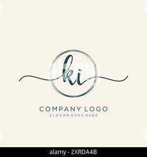 Design iniziale del logo KI per la scrittura a mano Illustrazione Vettoriale