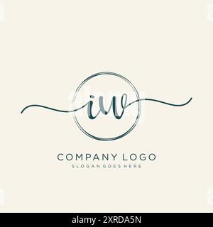 Design iniziale del logo di scrittura a mano IW Illustrazione Vettoriale