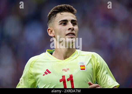 Parigi, Francia. 9 agosto 2024. Olimpiadi, ultima partita di calcio maschile tra le squadre nazionali spagnola e francese allo stadio Parc des Princes. © ABEL F. ROS/Alamy Live News Foto Stock