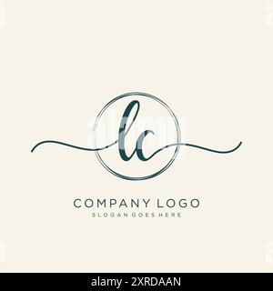 Design iniziale del logo di scrittura a mano LC Illustrazione Vettoriale