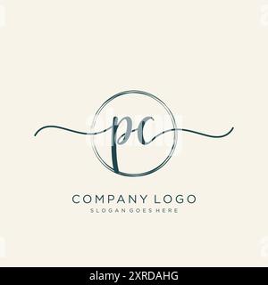 Design iniziale del logo di scrittura a mano per PC Illustrazione Vettoriale