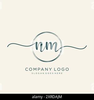 Design iniziale del logo della scrittura a mano NM Illustrazione Vettoriale