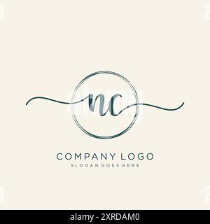 Design iniziale del logo NC per la scrittura a mano Illustrazione Vettoriale