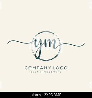 Design iniziale del logo YM per la scrittura a mano Illustrazione Vettoriale