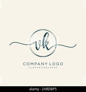 Design iniziale del logo della scrittura a mano VK Illustrazione Vettoriale