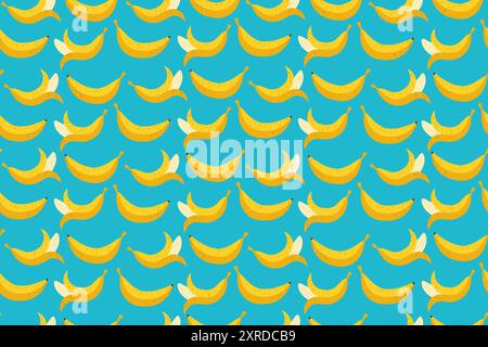 Motivo senza cuciture dei cartoni animati Bananas. Frutti di banana hawaiani, sfondo sconfinato alla moda. Grazioso design a base di frutta gialla senza fine per la stampa di carta, il modello per lo sfondo dell'involucro in tessuto e la frutta vettoriale delle banane Illustrazione Vettoriale