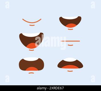 Uomo faccia costruttore. Emozioni e sentimenti diversi. Kit per creare avatar di social network. Un branco di bocche e sorrisi. Raccolta vettoriale piatta Illustrazione Vettoriale