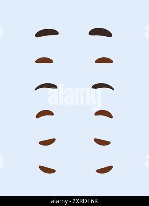 Uomo faccia costruttore. Emozioni e sentimenti diversi. Kit per creare avatar di social network. Confezione di sopracciglia marroni e neri. Vettore piatto Illustrazione Vettoriale