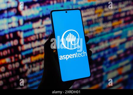 Paraguay. 09 agosto 2024. In questa immagine, il logo Aspen Technology, Inc. (AspenTech) viene visualizzato sullo schermo di uno smartphone. (Foto di Jaque Silva/SOPA Images/Sipa USA) *** esclusivamente per notizie editoriali *** credito: SIPA USA/Alamy Live News Foto Stock