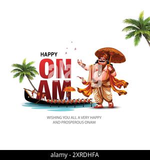 Nuovo festival del Kerala Happy onam con sfondo bianco indiano, da utilizzare per poster, opuscoli, banner. disegno dell'illustrazione vettoriale astratta Illustrazione Vettoriale