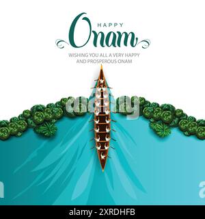 Nuovo festival del Kerala Happy onam con sfondo bianco indiano, da utilizzare per poster, opuscoli, banner. disegno dell'illustrazione vettoriale astratta Illustrazione Vettoriale