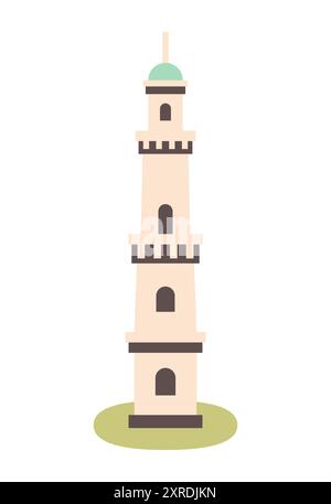 Icona del faro isolata su sfondo bianco. Illustrazione vettoriale. Alta torre con finestre. Illustrazione Vettoriale