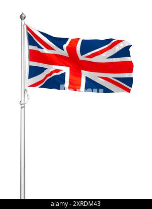 Bandiera britannica Union Jack isolata su sfondo bianco. Bandiera nazionale del Regno Unito (Inghilterra, Scozia, Galles, Irlanda del Nord) e del Canada. Foto Stock