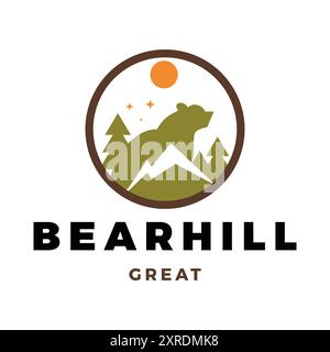 Modello di disegno con logo Bear Hill Icon Illustrazione Vettoriale