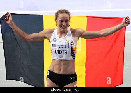 Saint Denis, Francia. 09 agosto 2024. VIDTS Noor ( BEL ), atletica leggera, Heptathlon femminile 800m durante i Giochi Olimpici di Parigi 2024 il 9 agosto 2024 allo Stade de France di Saint-Denis vicino Parigi, Francia - foto Federico Pestellini/Panoramic/DPPI Media Credit: DPPI Media/Alamy Live News Foto Stock