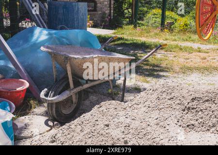 Carriole vuote in un cantiere di demolizione. Copia spazio Foto Stock