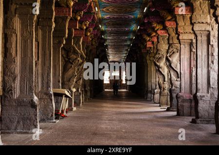 Passaggio in Sri Meenakshi Temple, Madurai, Tamil Nadu, India Foto Stock