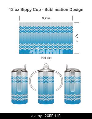 Motivo ombre lavorato a maglia. Modello di sublimazione senza cuciture per tazza Sippy da 12,5 ml per bambini. Senza cuciture da bordo a bordo. Avvolgimento completo della tazza. Foto Stock