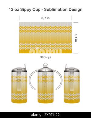 Motivo ombre lavorato a maglia. Modello di sublimazione senza cuciture per tazza Sippy da 12,5 ml per bambini. Senza cuciture da bordo a bordo. Avvolgimento completo della tazza. Foto Stock