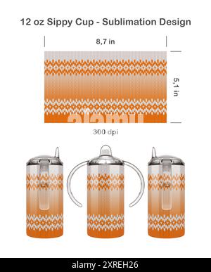 Motivo ombre lavorato a maglia. Modello di sublimazione senza cuciture per tazza Sippy da 12,5 ml per bambini. Senza cuciture da bordo a bordo. Avvolgimento completo della tazza. Foto Stock