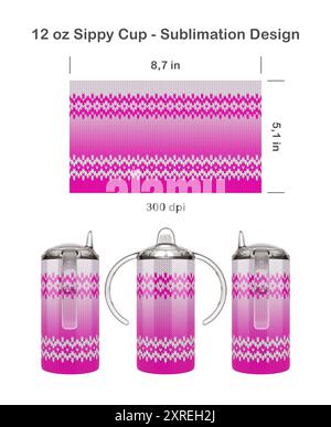 Motivo ombre lavorato a maglia. Modello di sublimazione senza cuciture per tazza Sippy da 12,5 ml per bambini. Senza cuciture da bordo a bordo. Avvolgimento completo della tazza. Foto Stock