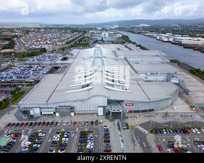 Vista aerea del centro commerciale Braehead a Glasgow, Scozia, Regno Unito Foto Stock