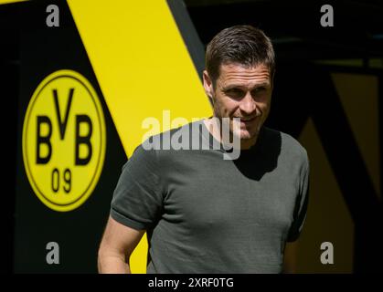 Dortmund, Germania. 10 agosto 2024. Calcio: Partite di prova, Borussia Dortmund - Aston Villa. Il direttore sportivo di Dortmund, Sebastian Kehl. Crediti: Bernd Thissen/dpa/Alamy Live News Foto Stock