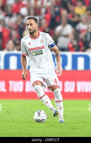 Genova, Italia. 09 agosto 2024. Paolo Rozzio della Reggiana in azione durante la partita di Coppa Italia tra Genova e Reggiana allo Stadio Luigi Ferraris di Genova, venerdì 9 agosto 2024. (Tano Pecoraro/LaPresse) credito: LaPresse/Alamy Live News Foto Stock