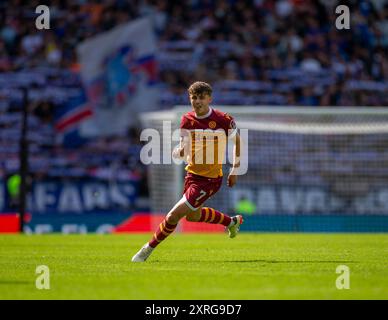 Hampden Park, Glasgow, Regno Unito. 10 agosto 2024. Scottish Premiership Football, Rangers contro Motherwell; Tom Sparrow di Motherwell Credit: Action Plus Sports/Alamy Live News Foto Stock