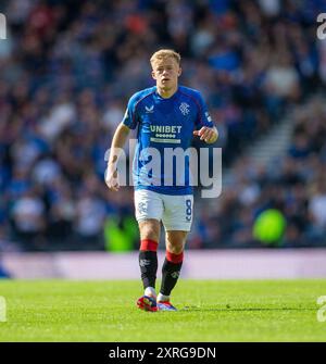 Hampden Park, Glasgow, Regno Unito. 10 agosto 2024. Scottish Premiership Football, Rangers contro Motherwell; Connor Barron of Rangers Credit: Action Plus Sports/Alamy Live News Foto Stock