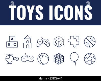 Set di icone giocattoli per bambini. icone dei giocattoli vettoriali. icone vettoriali dei giocattoli per bambini. giocattoli divertenti Illustrazione Vettoriale