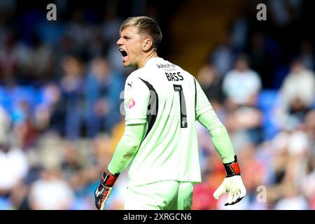 Birkenhead, Regno Unito. 10 agosto 2024. Alex Bass, il portiere di Notts County grida istruzioni. EFL Skybet Football League Two Match, Tranmere Rovers contro Notts County a Prenton Park, Birkenhead, Wirral, sabato 10 agosto 2024. Questa immagine può essere utilizzata solo per scopi editoriali. Solo per uso editoriale, .pic di Chris Stading/ credito: Andrew Orchard fotografia sportiva/Alamy Live News Foto Stock