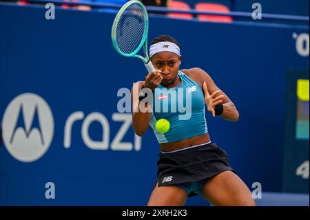 8 agosto 2024. Toronto, Canada. Il tennista americano Coco Gauff partecipa al WTA 1000 Toronto National Bank Open. Christopher Child/EXimages Foto Stock
