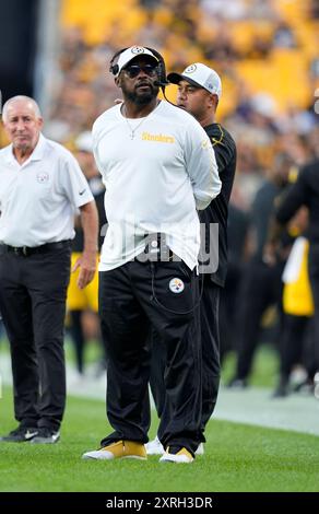 Pittsburgh, Pennsylvania, Stati Uniti. 9 agosto 2024. 9 agosto 2024: Mike Tomlin durante i Pittsburgh Steelers contro Houston Texas all'Acrisure Stadium di Pittsburgh, Pennsylvania. Brook Ward/AMG (immagine di credito: © AMG/AMG via ZUMA Press Wire) SOLO PER USO EDITORIALE! Non per USO commerciale! Foto Stock