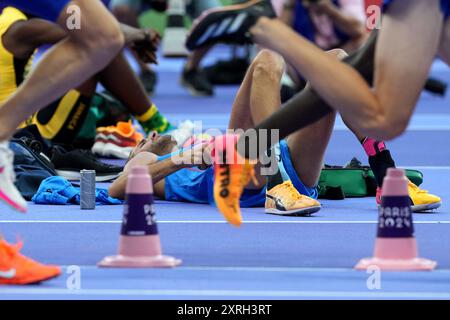Parigi, Francia. 10 agosto 2024. Gianmarco Tamberi, italiano, durante la finale di salto in alto maschile alle Olimpiadi estive 2024, sabato 10 agosto 2024, a Saint-Denis, Francia. ( Crediti: LaPresse/Alamy Live News Foto Stock