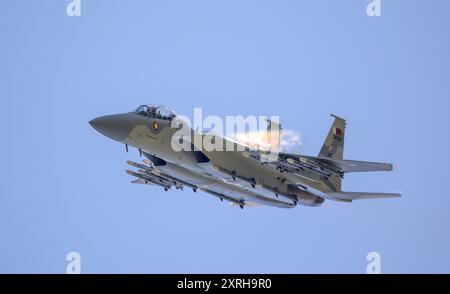 F-15QA Ababil (Qatari Emiri Air Force) durante l'esposizione di volo pilotata da piloti di test Boeing al Royal International Air Tattoo 2024 Foto Stock