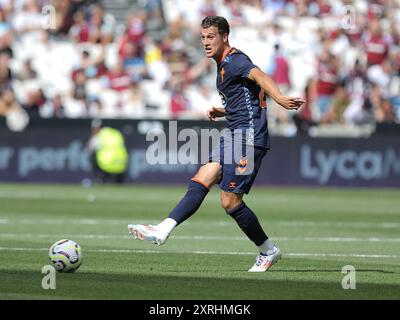 Londra, Regno Unito. 10 agosto 2024. Londra, Inghilterra, 10 agosto 2024: Javier Manquillo (22 RC Celta de Vigo) durante la partita della Betway Cup tra il West Ham United e il Celta de Vigo al London Stadium di Londra, Inghilterra. (Jay Patel/SPP) credito: SPP Sport Press Photo. /Alamy Live News Foto Stock